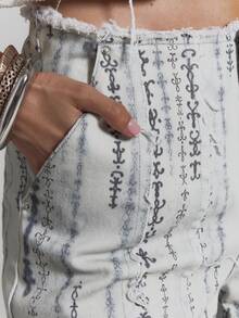 MUSERA Pantalones cortos vaqueros con estampado y bordes deshilachados, sexy para verano, primavera, festivales, vacaciones, fiestas y salidas - Gris - Ver 5
