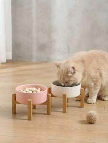 PETSIN 高脚陶瓷猫碗，高脚狗碗，防滑竹框猫粮碗，狗粮水套装，防吐无压，适合中型犬 - 400ML-850ML - 查看 3