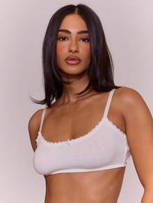 MUSERA ESSENTIALS Pointelle Lace Trim Bow Front Scoop Neck Bralette Coord Top Only Cute Sexy Daily Everyday Underwear Lingerie Spring Summer Vacation Essential - White - View 1