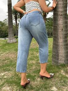 Jeanoix Plus Size Women Casual Versatile Daily Wear Denim Jeans Holiday Vacation Blue Autumn - Light Wash - View 2