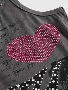 ROMWE Women's Y2K Retro Streetwear All-Match Sexy Slogan Print Rhinestone Tank Top - Grey - View 4