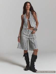 MUSERA Pantalones cortos vaqueros con estampado y bordes deshilachados, sexy para verano, primavera, festivales, vacaciones, fiestas y salidas - Gris - Ver 1