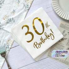 20pcs White & Gold Printed 30th Birthday Party Napkins, 6.5*6.5inch, Made Of Original Pulp, Suitable For Hotel Restaurant Bar Disposable Tableware Napkin Valentine DAY, Valentines Wedding, Birthday - Multicolor - View 8