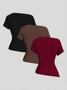 Sweetra T-shirt asymétrique décontracté et confortable pour femmes - Multicolore - Voir 2