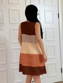 SHEIN 彩色条纹印花休闲睡衣连衣裙 - 摩卡棕 - 查看 2