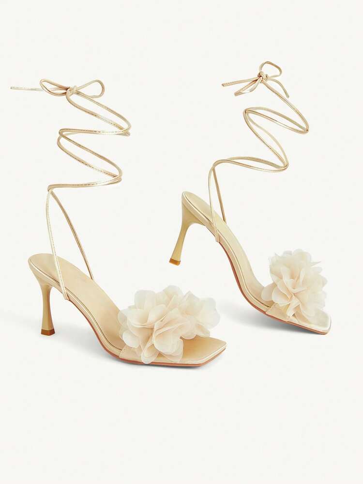 CUCCOO CHICEST Spring/Summer Mesh Flowers Decorative One-Buckle Buckle Open-Toe Thick Heel, Fairy Style Satin Mesh Light Pink Ladies High Heel Sandals Dating Party Commuting Shopping Banquet Wedding Festival Gifts Summer Shoes