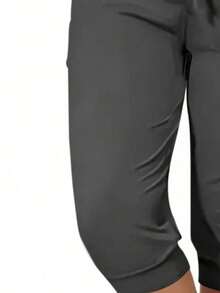 Tropvida Plus Size Women Solid Color Casual Versatile 3/4 Pants - Grey - View 3