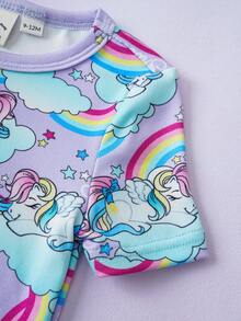 My Little Pony X SHEIN 女婴独角兽印花短袖上衣和短裤贴身睡衣套装 - 淡紫色 - 查看 5