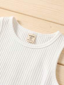 SHEIN Tween Girl Casual Everyday Versatile Comfortable Solid Color Sleeveless Fitted Knit Tank Top, Tween Girl - White - View 3