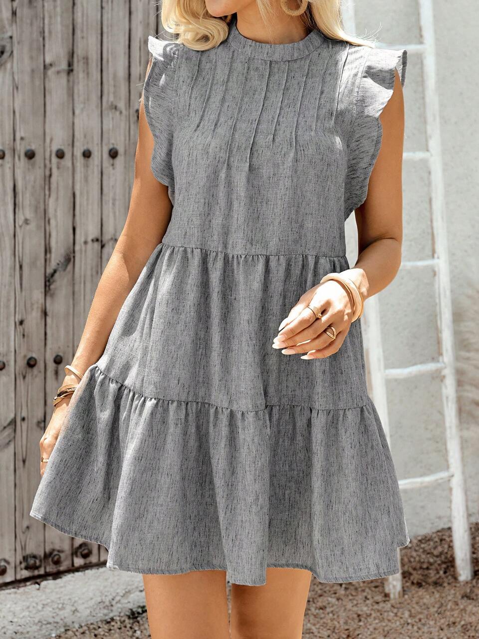Women's Solid Color Ruffled Hem Casual Mini Dress Picnic Vacation Light Grey Summer Graduation Dress Casual Dress For Women Holiday Outfits For Women