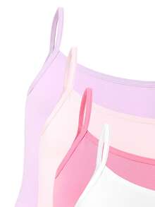 4pcs/Set Girls' Cotton Solid Color Camisole Undershirts, White, Pink, Light Purple, Burgundy, Simple & Versatile For All Seasons - Multicolor - View 5