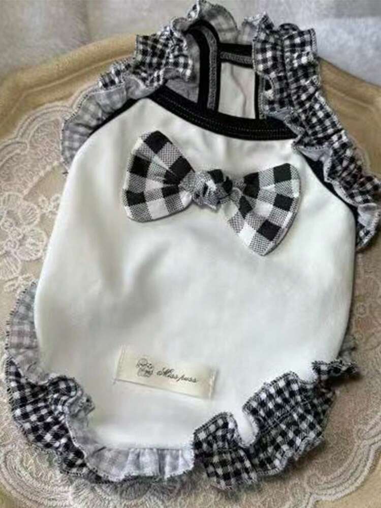 PETSIN 1 chiếc váy yếm ren nơ đen trắng xám cho thú cưng, quần áo mùa xuân hè cho mèo Teddy, Pomeranian và Bichon. - Nhiều màu - Xem 6
