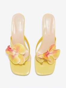 Eladyva Sandalias de chanclas con puntera cuadrada y estampado floral para mujer talla grande, Moda Verano Casual Playa, Nuevos Modelos 2025 - Amarillo - Ver 8