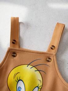 LOONEY TUNES X SHEIN Quần yếm in chữ hoạt hình cho bé trai, kiểu dáng thường ngày, thích hợp mặc hàng ngày. - Nhiều màu - Xem 4