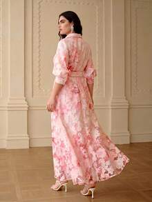 ZEYLAH Vestido largo con cintura ceñida y cuello, elegante para primavera/verano - Rosa - Ver 4
