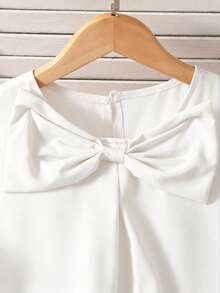Girls' Elegant Sleeveless Dress With Bowknot Decor And Ruffle Hem, Children's Graceful Red Sleeveless Dress, Suitable For Spring And Summer - White - View 7