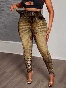 Slaydiva Plus Size Women Leopard Print Leggings, Suitable For Music Festivals - Multicolor - View 6