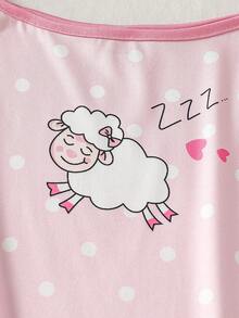 Young Girls' White & Pink Cute Rabbit Print Knit Camisole Dress 2 Pieces Pajama Set - Multicolor - View 8