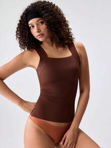 Loungeista 1 pieza Camisola de compresión para mujer, faja sin mangas cómoda, top corto de fitness con entrenador de cintura, ajuste ceñido 2 en 1 con sujetador acolchado, camiseta interior de unicolor para el verano - Marrón - Ver 7