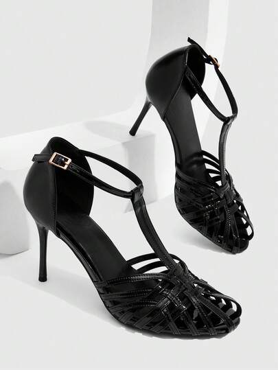 CUCCOO SZL Women Shoes Multi-Color Stiletto Sandals Women's 2025 Summer New T-Belt Woven Hollow High Heels Sexy Bag Head Single Shoes Suitable For Dating Parties Dinner Commuting