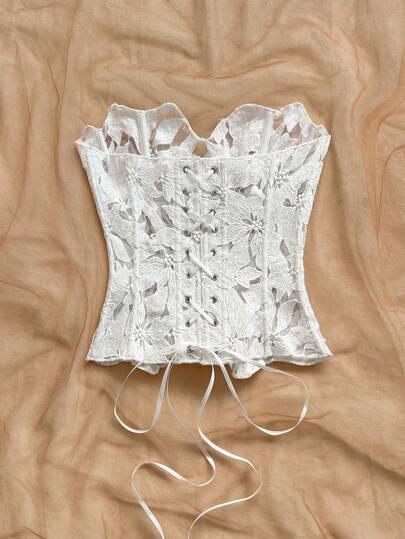 Soleia Plus Size Women's White Lace Corset, Spring/Summer