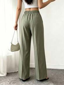 Selianne Plus Size Women Casual Wrap Style Solid Color Jumpsuit Pants For Daily, Work, Vacation - Green - View 2