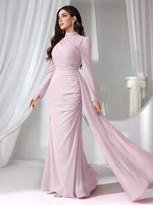 Coutiva 女士立领仿珍珠长款晚礼服 - 淺粉色 - 查看 5