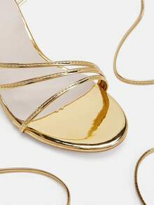 Glitzique Spring/Summer New Fashion White Lace-Up High Heel Sandals For Women - Gold - View 3