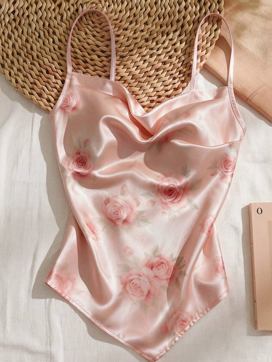 GlowEve 女士夏季新款优雅仿丝印花吊带背心,适合海滩、休闲、通勤、约会、聚会、派对、音乐节等场合。 - 粉色 - 查看 1