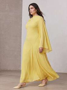 ZEYLAH Fitted Asymmetric Oversized Sleeve Long Dress, Spring Fall - Yellow - View 1