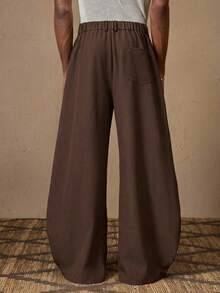 AKNOTIC Business Casual 男士休閒寬鬆鬆緊腰桶腿長褲，純色，秋季度假日常穿著派對，情侶搭配男士禮物父親節，足球 - 咖啡棕 - 查看 7