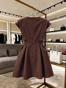 GlowEve Vestido corto elegante y romántico para vacaciones, trabajo y uso diario - Marrón - Ver 2