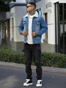 Devon Thys Áo khoác denim dài tay kiểu Mỹ cổ điển dành cho nam, thích hợp cho mùa thu. - Rửa trung bình - Xem 4