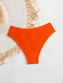 Swim Basics Women's Sexy V-Neck Solid Color Bikini Bottom - Orange - View 5