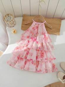 Đầm không tay màu vàng xếp bèo họa tiết hoa dễ thương và thanh lịch cho bé gái - Nhiều màu - Xem 2