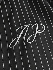 AXEPEAK 男士字母条纹短袖金属纽扣休闲衬衫 - 黑色 - 查看 6