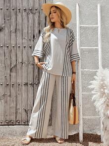 Faunlyn Women's Color Block Long Sleeve Top And Wide Leg Pants Casual 2 Pieces Set - Multicolor - View 8