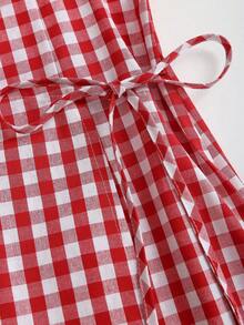 Sweetra Đầm mini kiểu retro kẻ caro đỏ cổ tròn, không tay, buộc dây, ôm sát, phong cách nữ tính ngọt ngào tinh tế, mẫu mới mùa hè. - Màu Đỏ Sâu - Xem 4