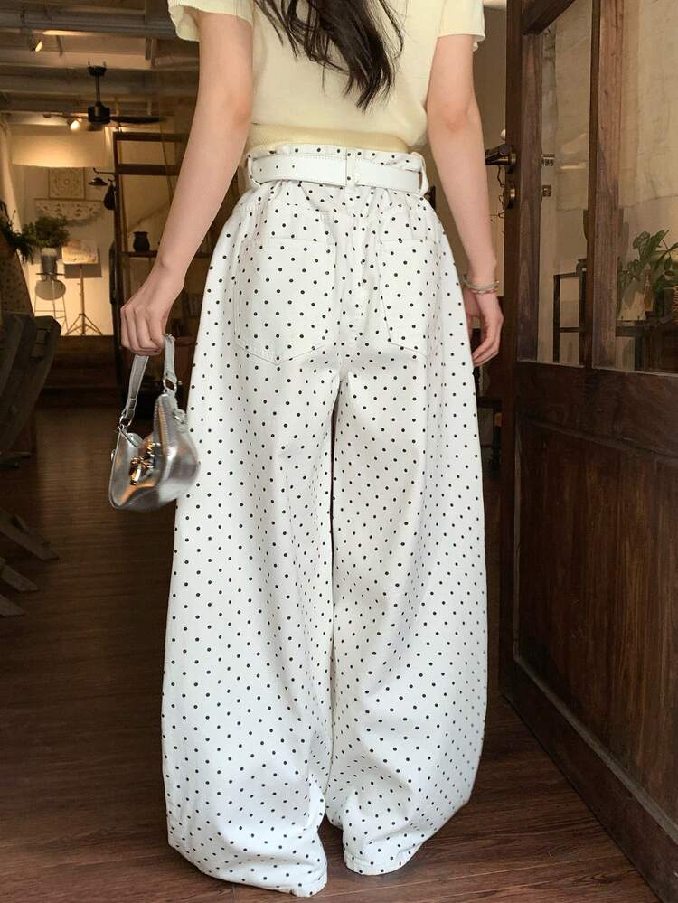 Women's Loose Casual Polka Dot Korean Style Relaxed Fit Jeans