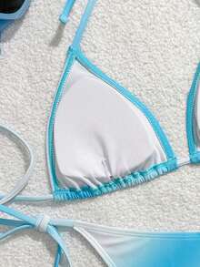 Swim Mod Bộ bikini tam giác nữ mùa hè mẫu mới thêu họa tiết hoa ombre đính hạt, dây đeo cổ, đồ bơi đi biển nghỉ dưỡng - Màu xanh lam - Xem 5
