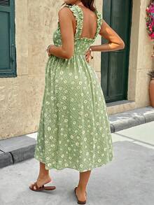 SHEIN Vestido de maternidad con estampado floral a cuadros con función de lactancia, informal para vacaciones y viajes - Verde - Ver 2