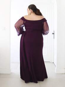 Pretty and Ole Plus Size Mesh Patchwork Off-Shoulder Party Dress - Purple - View 2