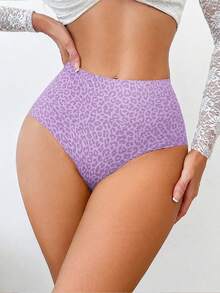 SHEIN 1pc Women Leopard Print High-Waist Briefs - Purple - View 3