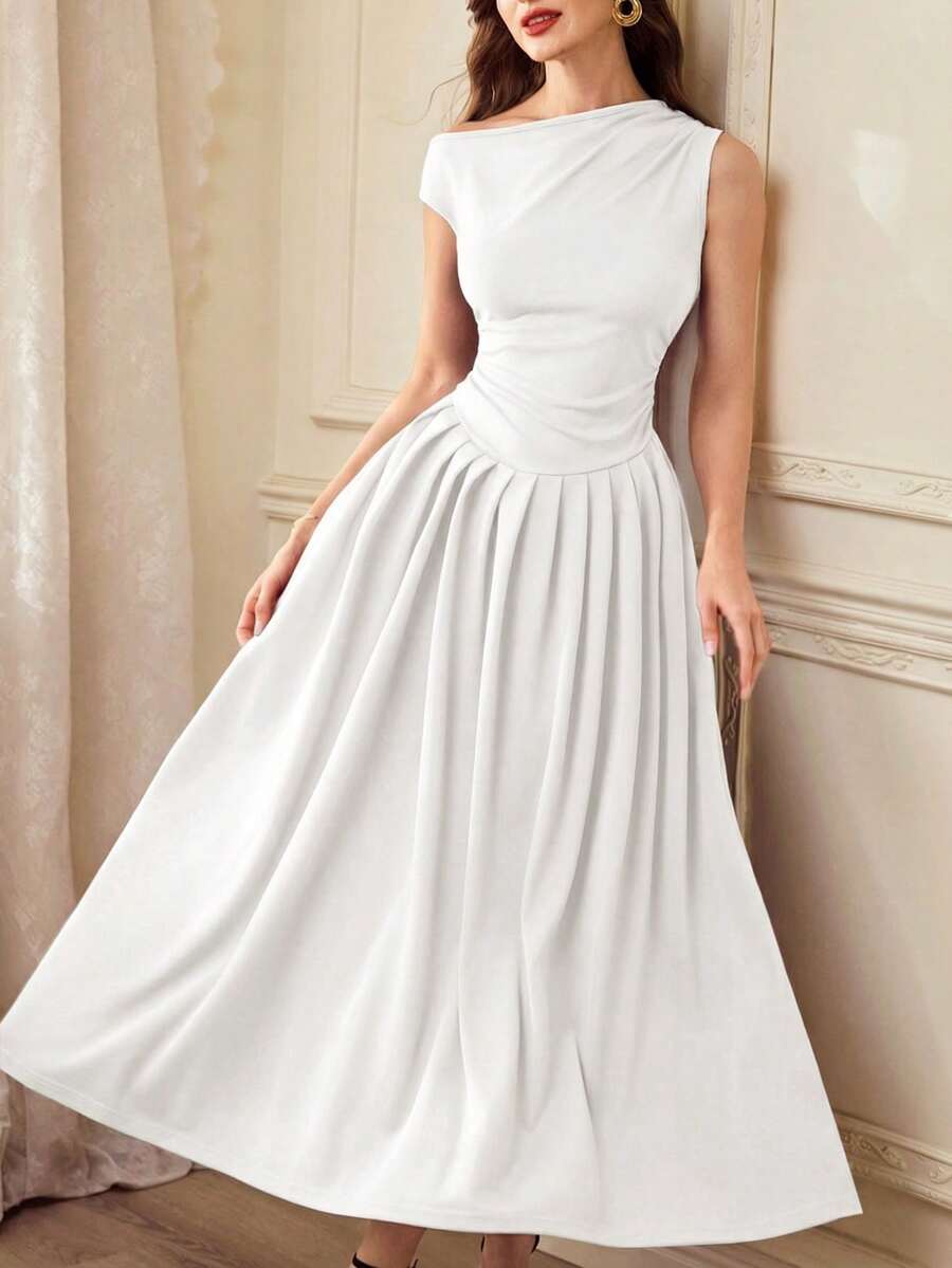 Vintamour Vintage Elegant Women's Dress With Pockets Ruched Oblique Shoulder Casual Commute Holiday Party Dress Long Summer Dress For Women Summer Clothes Summer Holiday Outfits Spring Outfit Women Spring Break Outfits Spring Clothing Spring Dress Women Valentine's Day Outfit Valentine Outfits For Women Valentine Clothes Valentine Dress Valentines Day Dress Elegant Party Dresses For Women Wedding Guest Dress For Women Elegant Dresses For Women,Summer Dresses For Women - White - View 1