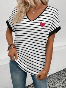 EMERY ROSE Áo thun nữ tay ngắn cổ chữ V kẻ sọc dáng casual bán chạy - Nhiều màu - Xem 4