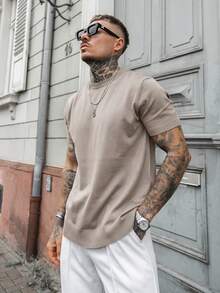 Artur Kramer Men's Casual Solid Color Short Sleeve Pullover Knitted Top, Spring/Summer - Khaki - View 7