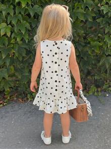 SHEIN Đầm bé gái dễ thương chấm bi, xếp ly, không tay, kiểu dáng thường ngày, thích hợp cho kỳ nghỉ hè. - Nhiều màu - Xem 3