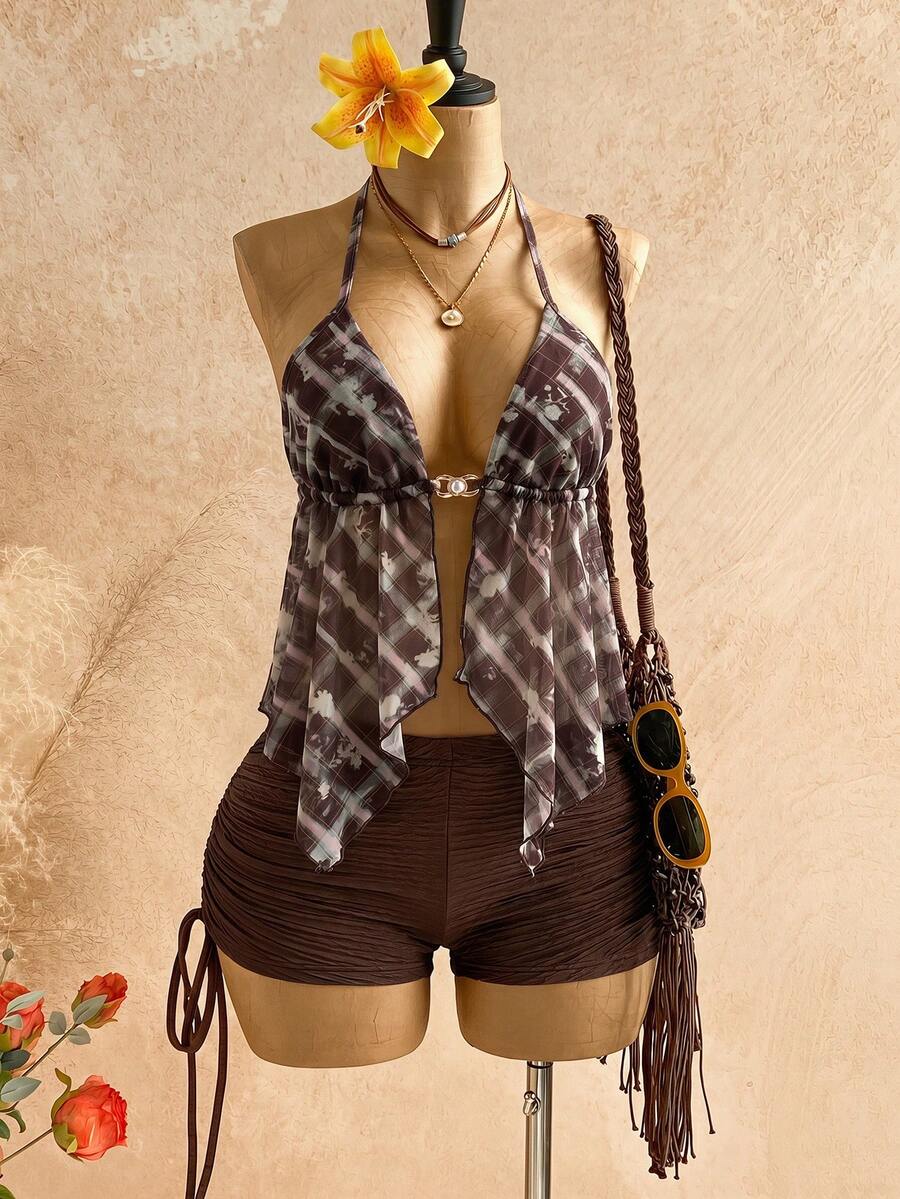 Soleia Áo hai dây gợi cảm cổ yếm hở lưng nhuộm màu tie-dye dành cho nữ - Nhiều màu - Xem 1