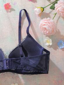 Elorette 1件女士网纱花卉刺绣钢圈文胸 - 藍色 - 查看 6