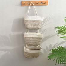 1pc Three-Tier Hanging Rope Storage Basket - Removable Decorative Storage Rack, Suitable For Living Room, Bathroom, And Bedroom, Over-The-Door Hanging Storage Basket With Multiple Storage Compartments - multicolor - View 6